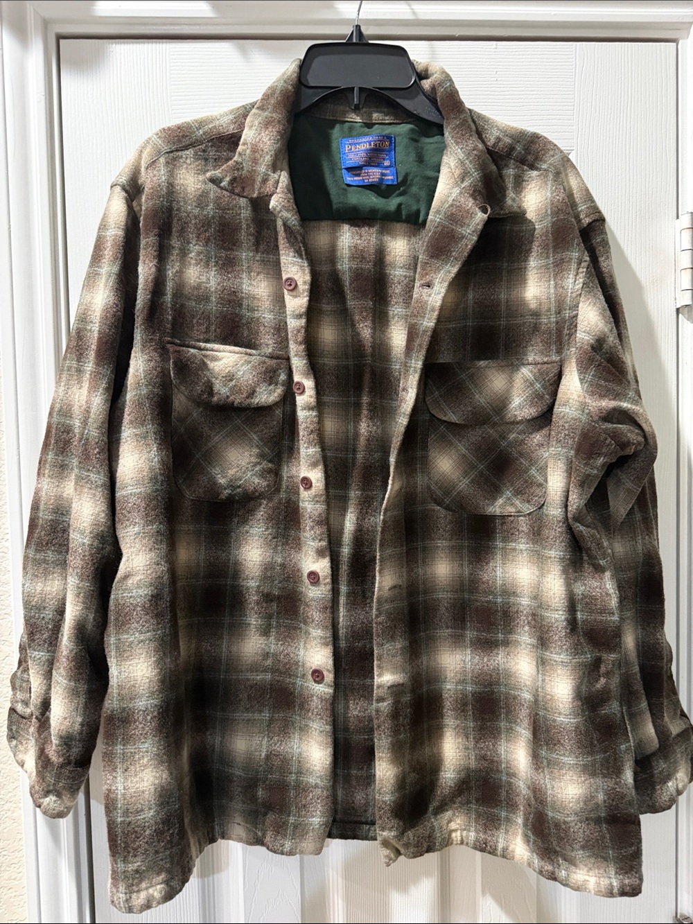 Vintage Pendleton Brown and Cream Plaid Wool Overshirt Sz Xl